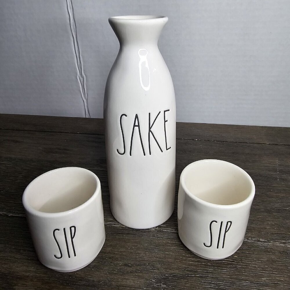 Rae Dunn Artisan Sake Carafate With 2 Sip Cups Japanese Tea Drink Farmhouse